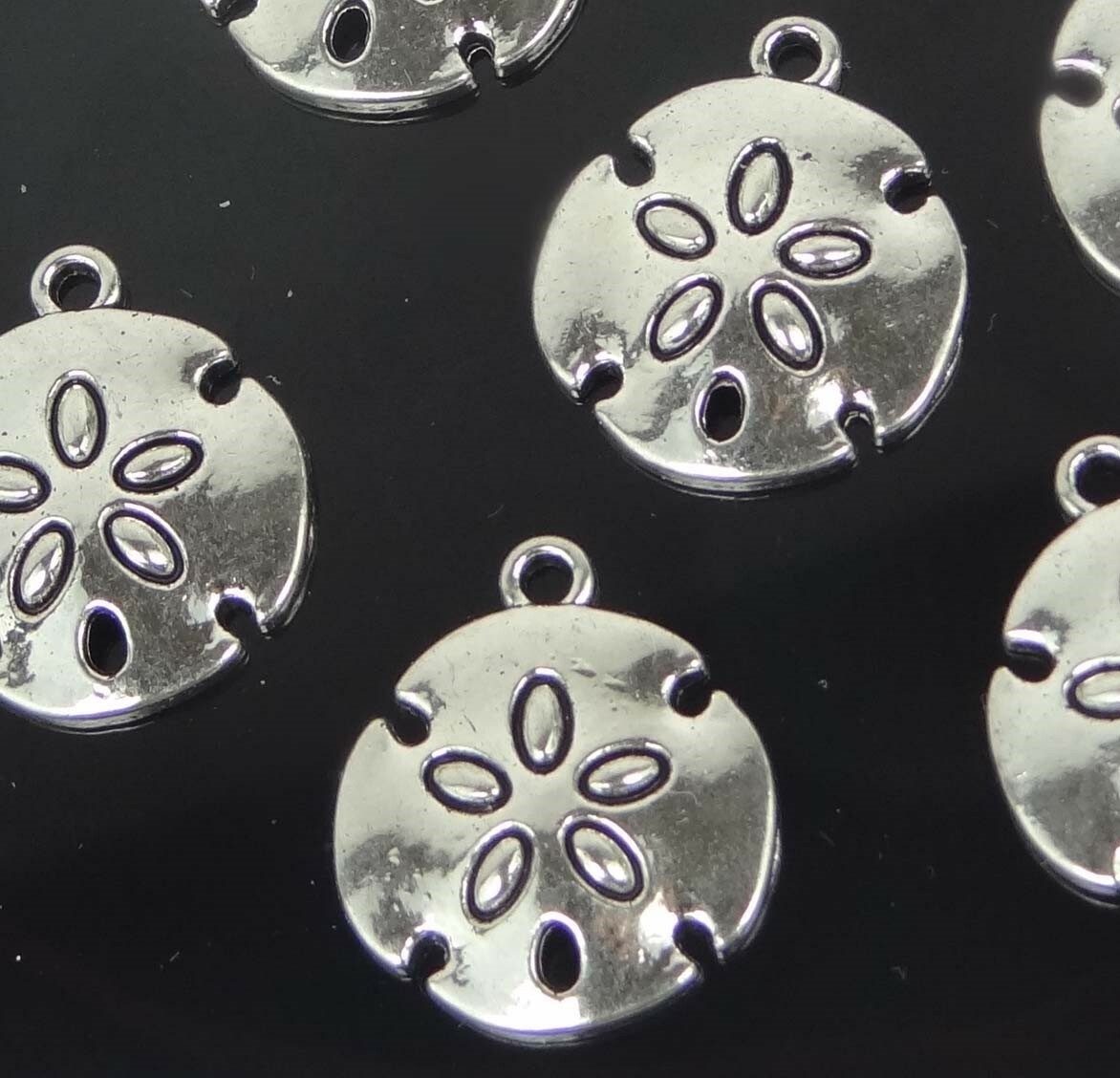6 Sand Dollar Charm Antique Silver Pewter Shell Pendant 23x20mm
