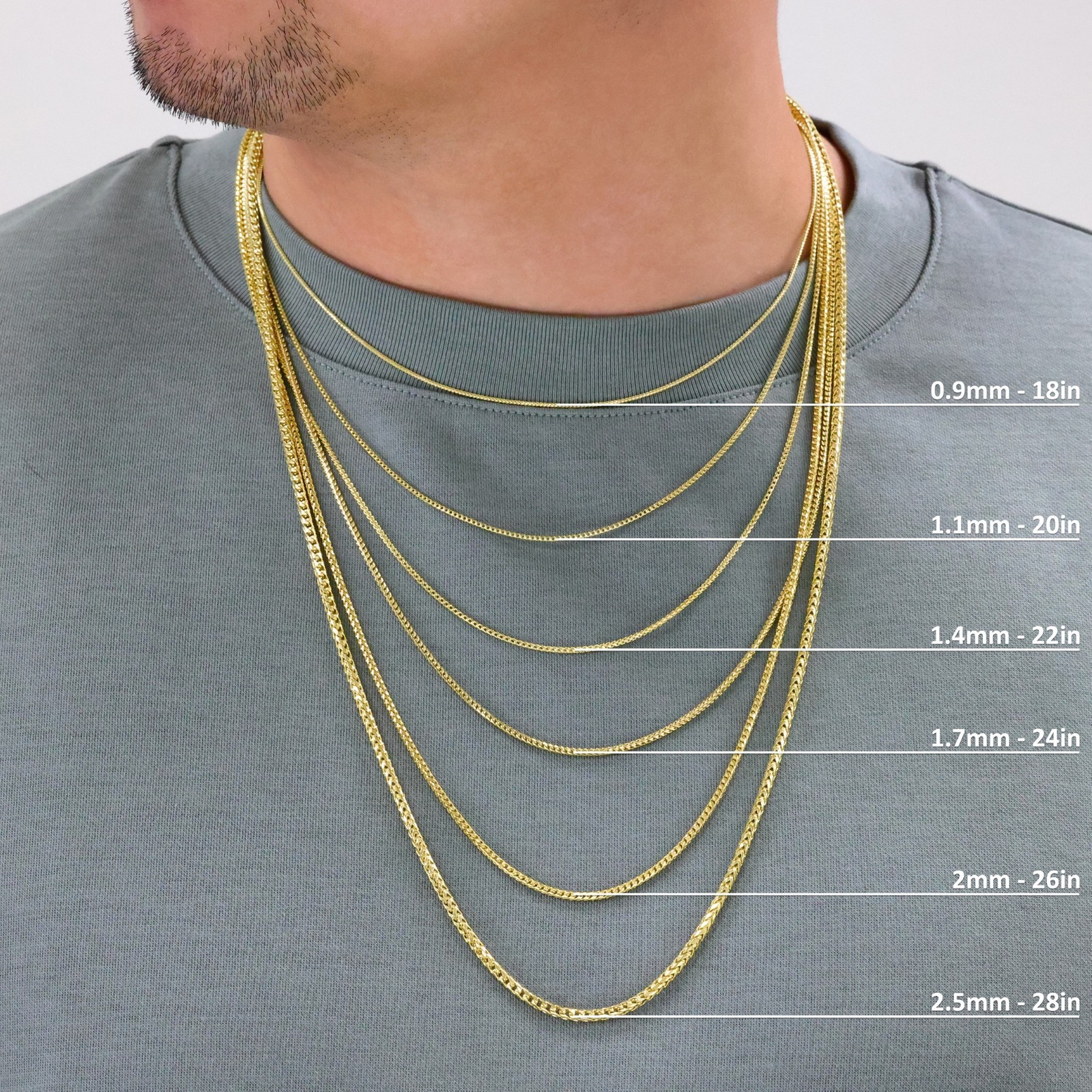 14K Yellow Gold Solid Franco 1mm-6mm Diamond Cut Chain Necklace Bracelet 7″-30″