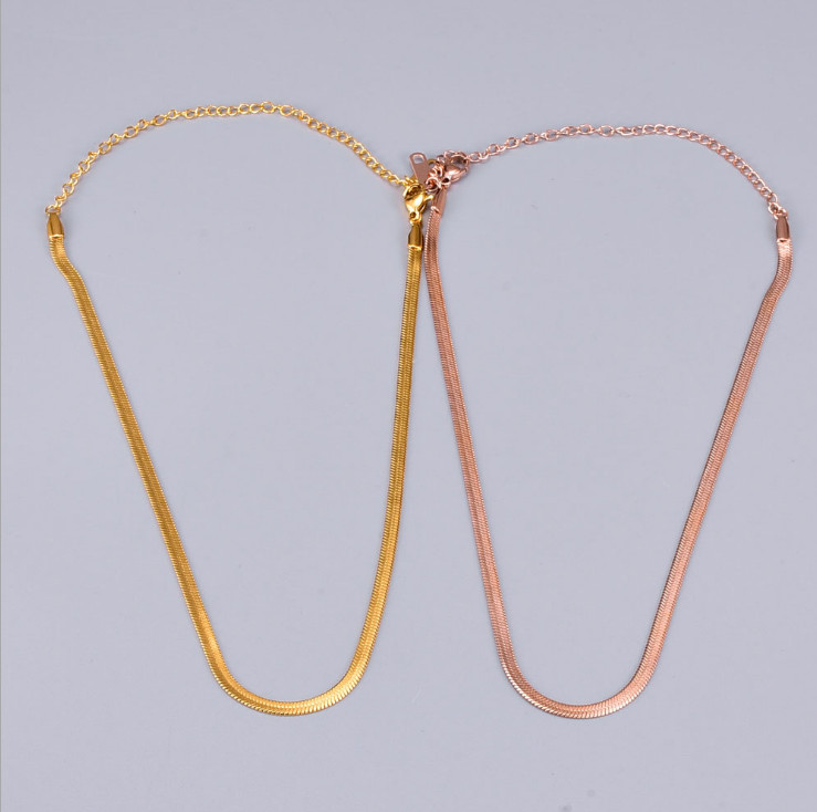 Women Wide Band Titanium Stainless Steel Flat Chain Choker Necklace 12-17″ PE44