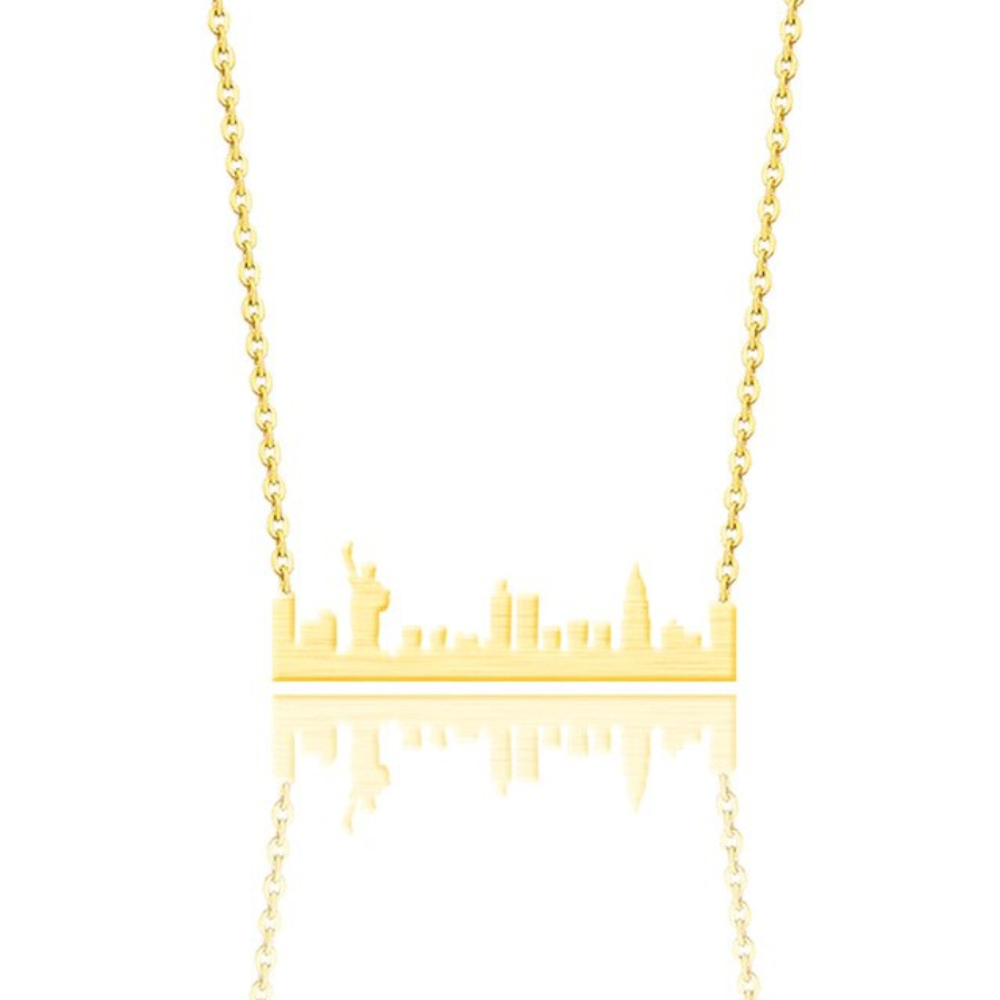 New York City Skyline GOLD Plated Necklace NYC Manhattan Liberty Freedom