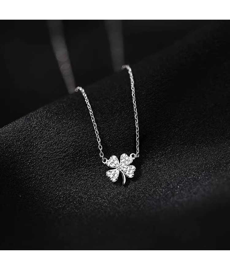 18K White Gold Plated Four Leaf Clover Necklace, Valentine’s Day Gift for Her