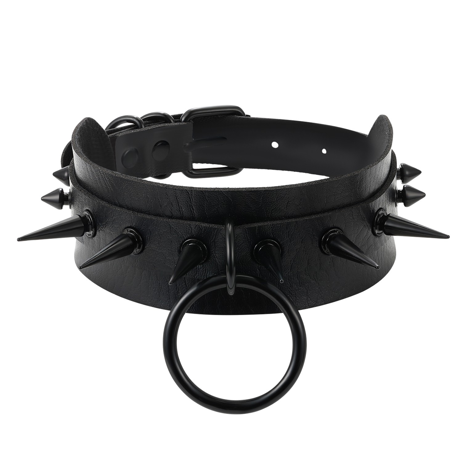 Punk Rocker PU Leather Spike Studded Choker Necklace for Women Adjustable Collar