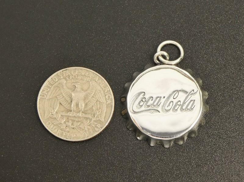 Shiny Polished 925 Sterling Silver Coca Cola Bottle Cap Round Pendant Fun!