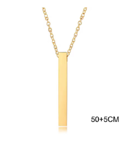 Waterproof Pillar Necklaces for Men Women,Stainless Steel Rectangle Vertical Bar