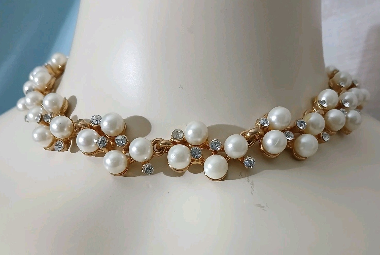 Betsey Johnson Faux Pearl and Rhinestone Cluster Collar Necklace Coquette…