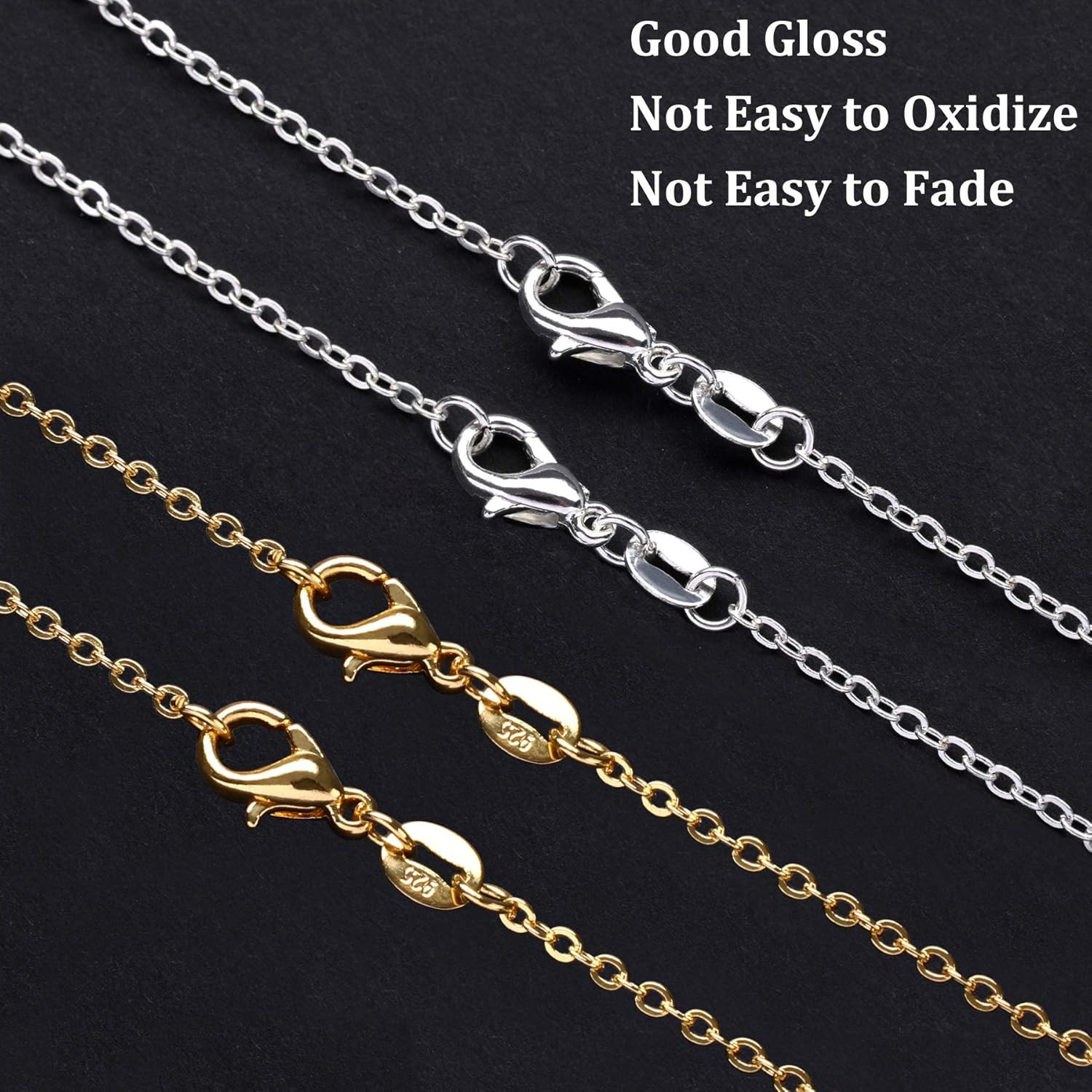50 Pack Silver Plated Necklace Chains Bulk, Cable Chain Pack for Jewellery Makin