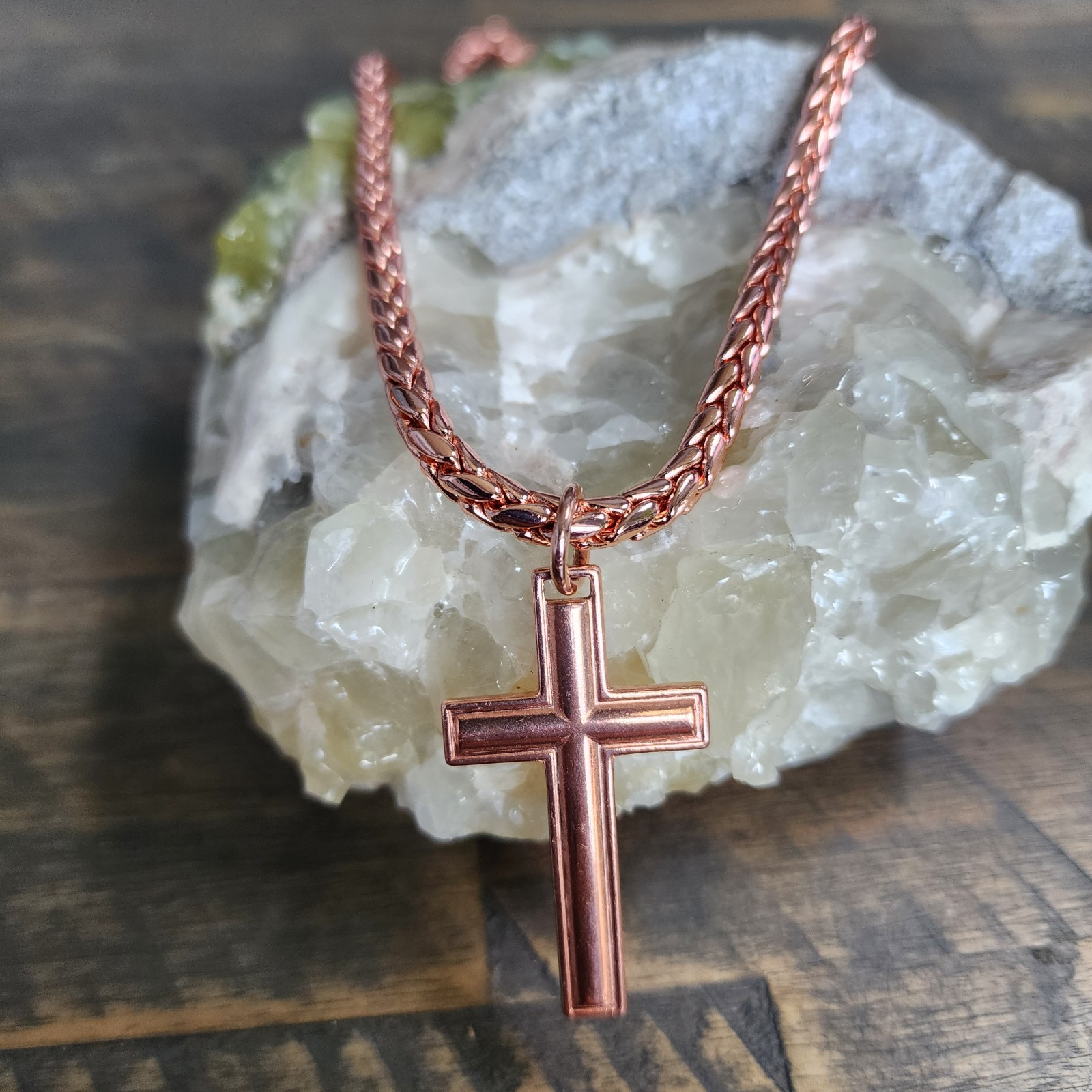 Pure Copper Cross Necklace with Dragon Bone ChainA timeless symbol of faith…