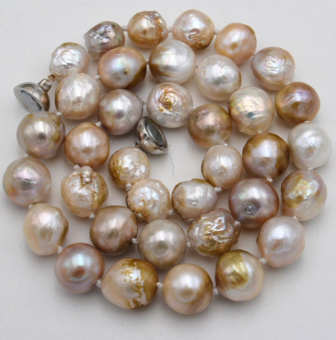 Huge 10-12mm Genuine Natural Multicolor South Sea Baroque Edison Pearl Necklace