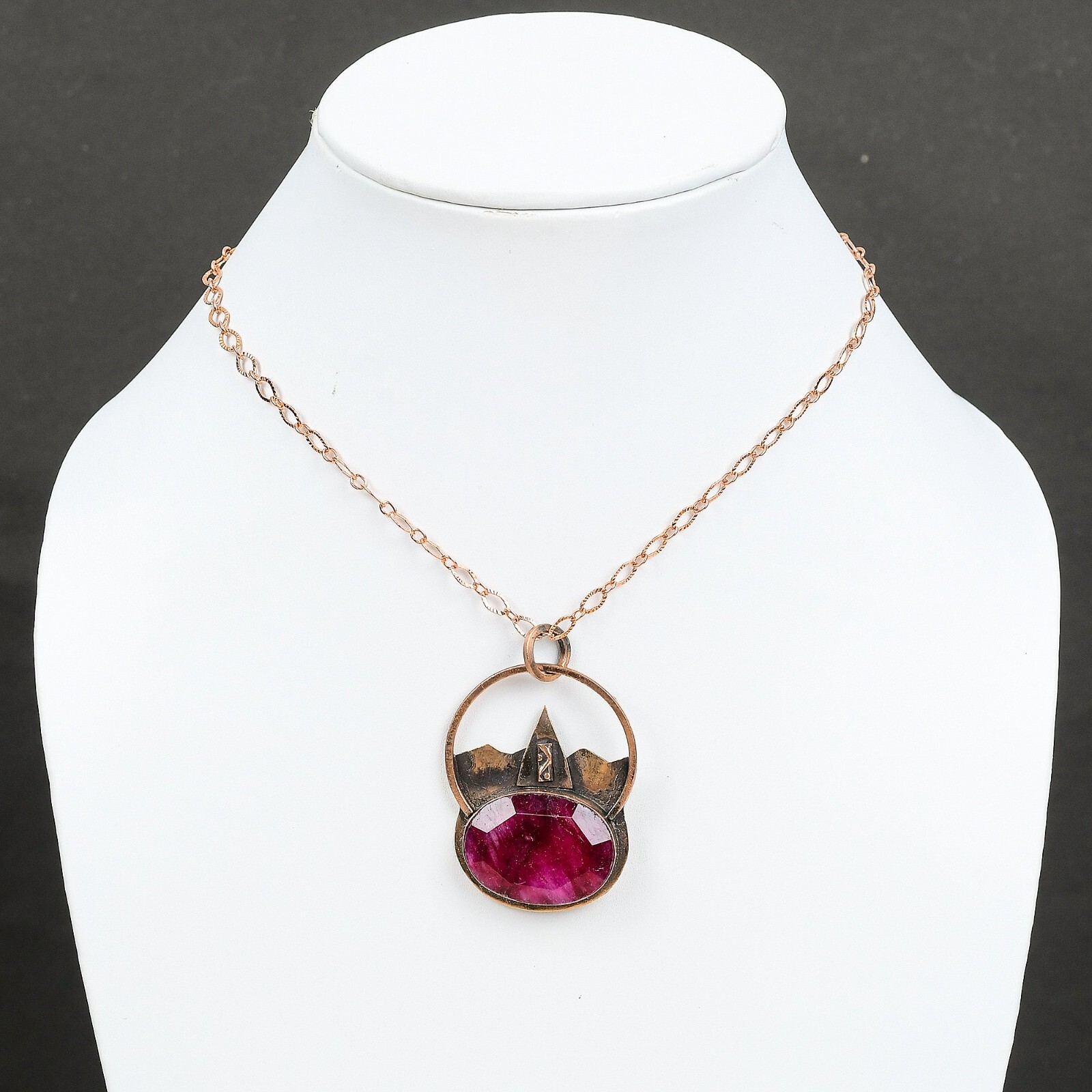 Valentines Deal Oval Kashmir Rubi Stone Copper Bezel Handcrafted Unique Pendant