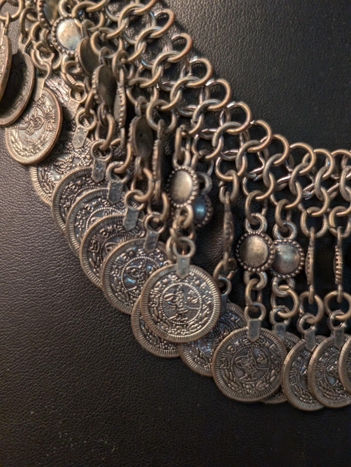 Multiple METAL COINS PENDANTS SILVER TONE NECKLACE