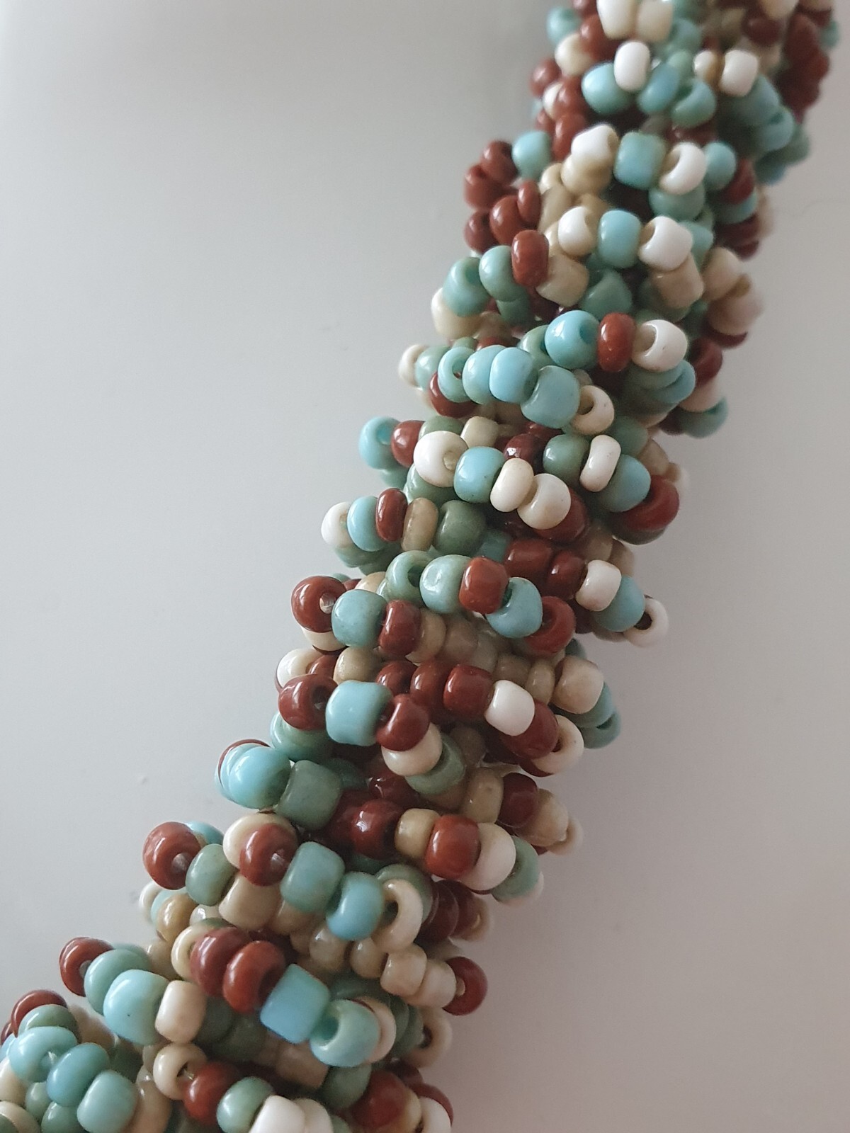 Blue White Brown Twisted Seed Bead None Metal Tribal Ethnic Adjustable Necklace