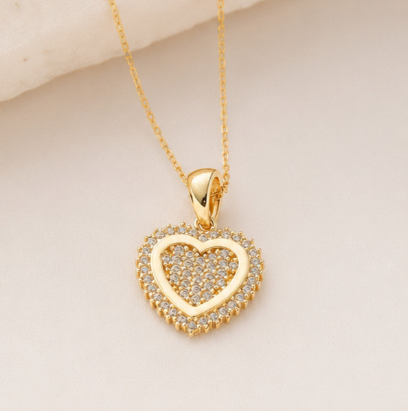 1ct Round Cut Simulated Diamond Women Heart Shape Pendant 14k Yellow Gold Plated