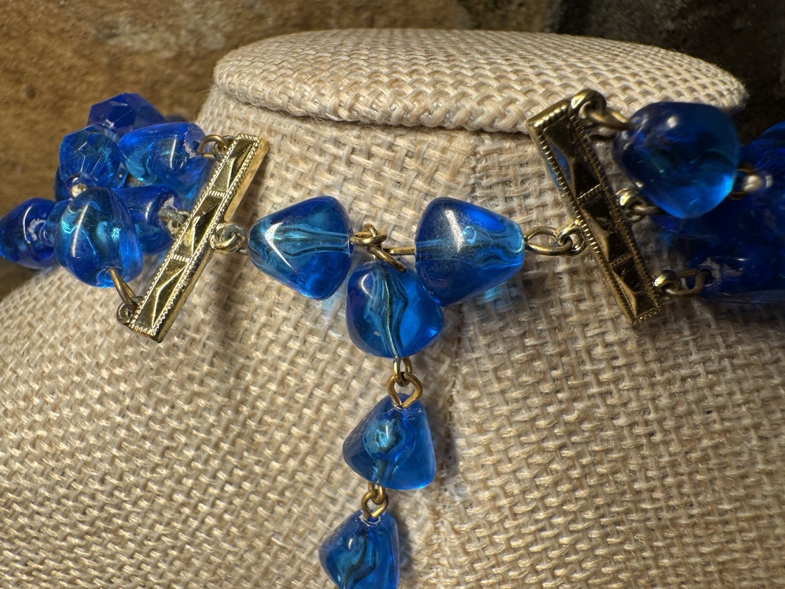 Vintage c1950s West Germany Blue & Gray Multi-Strand Beaded Necklace