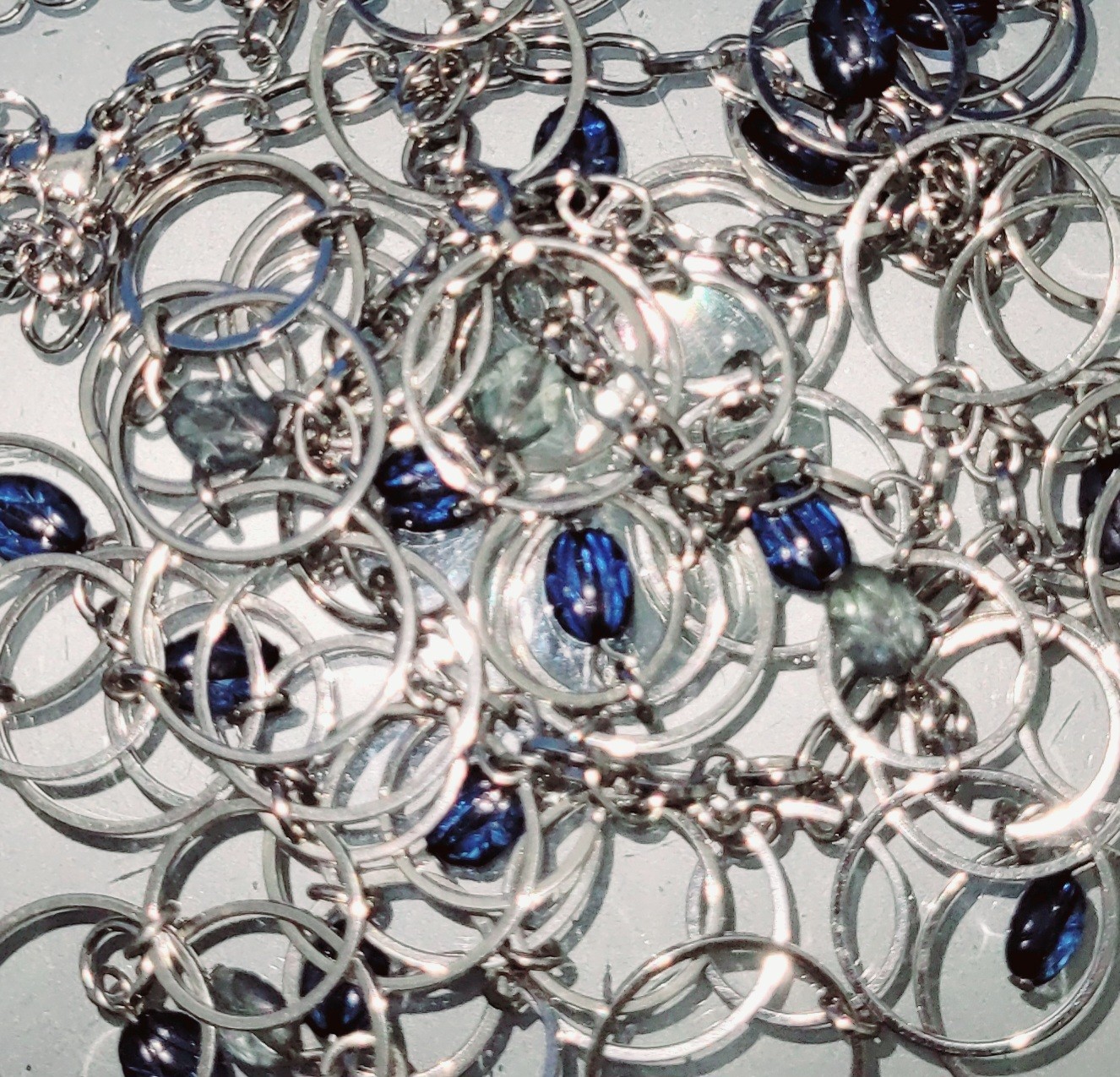 VTG Silverstone Adjustable Necklace With Blue & Aqua Marine Glass Beads