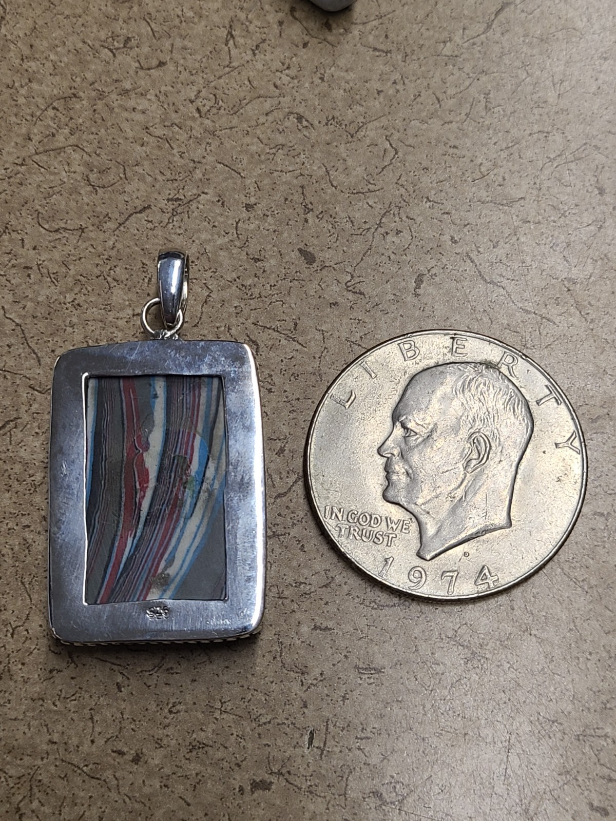1.5″ Unknown Multicolor Stone Sterling Silver Pendant