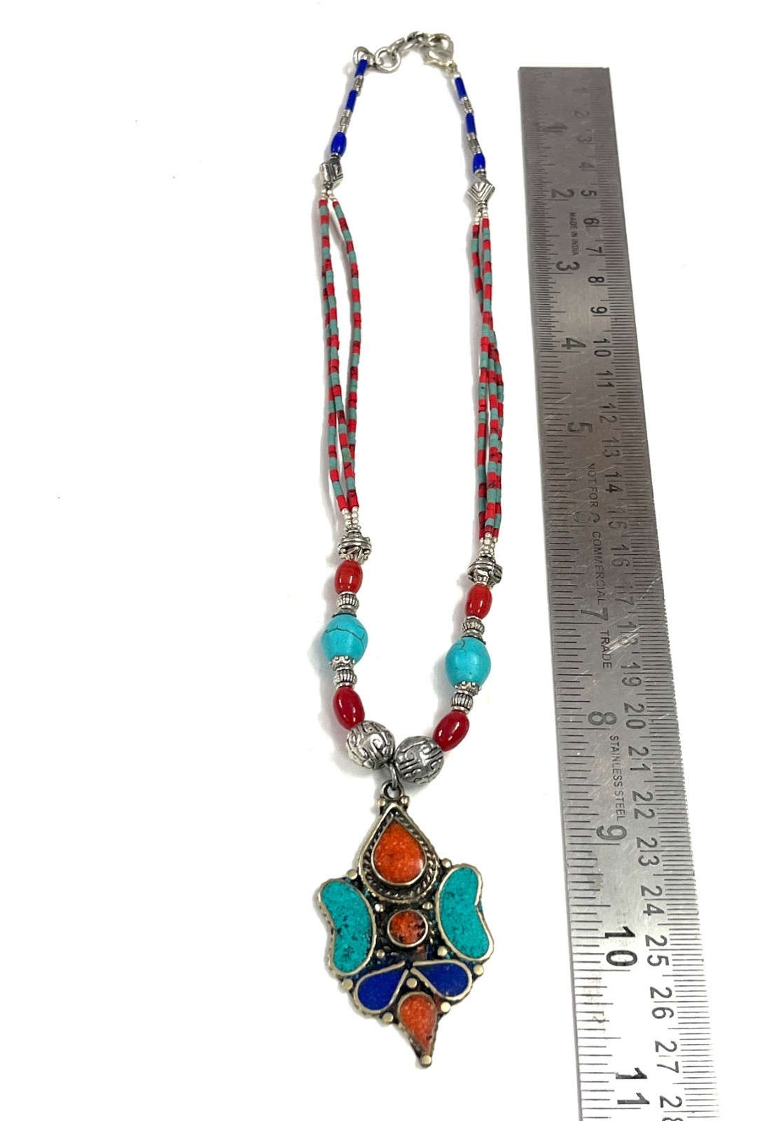 Nepalese Turquoise Coral Gemstone Tibetan Necklace Jewelry, 18 inch Adjus