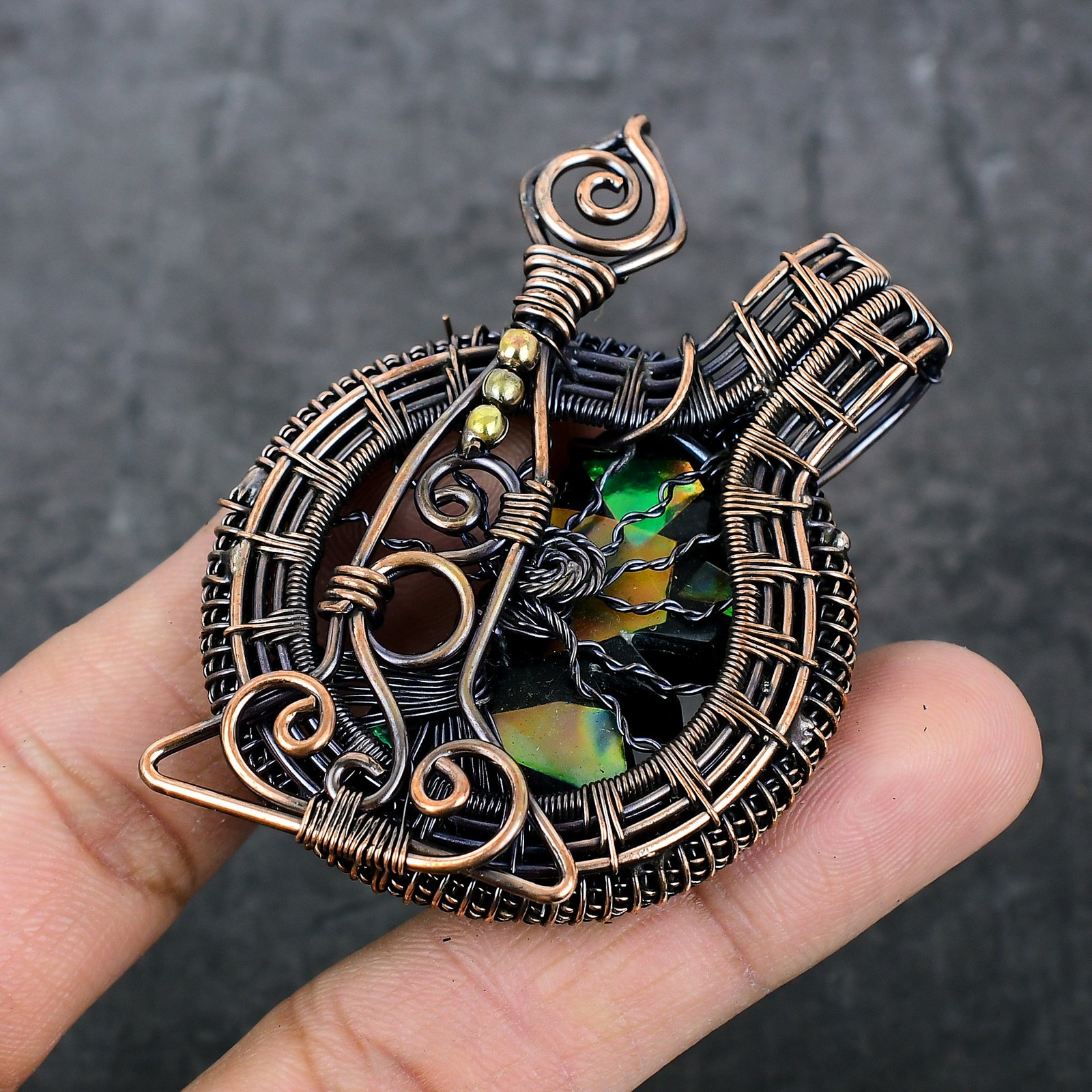 Bi-Color Tourmaline Gemstone Copper Wire Wrap Jewelry Pendant 2.76″ F559