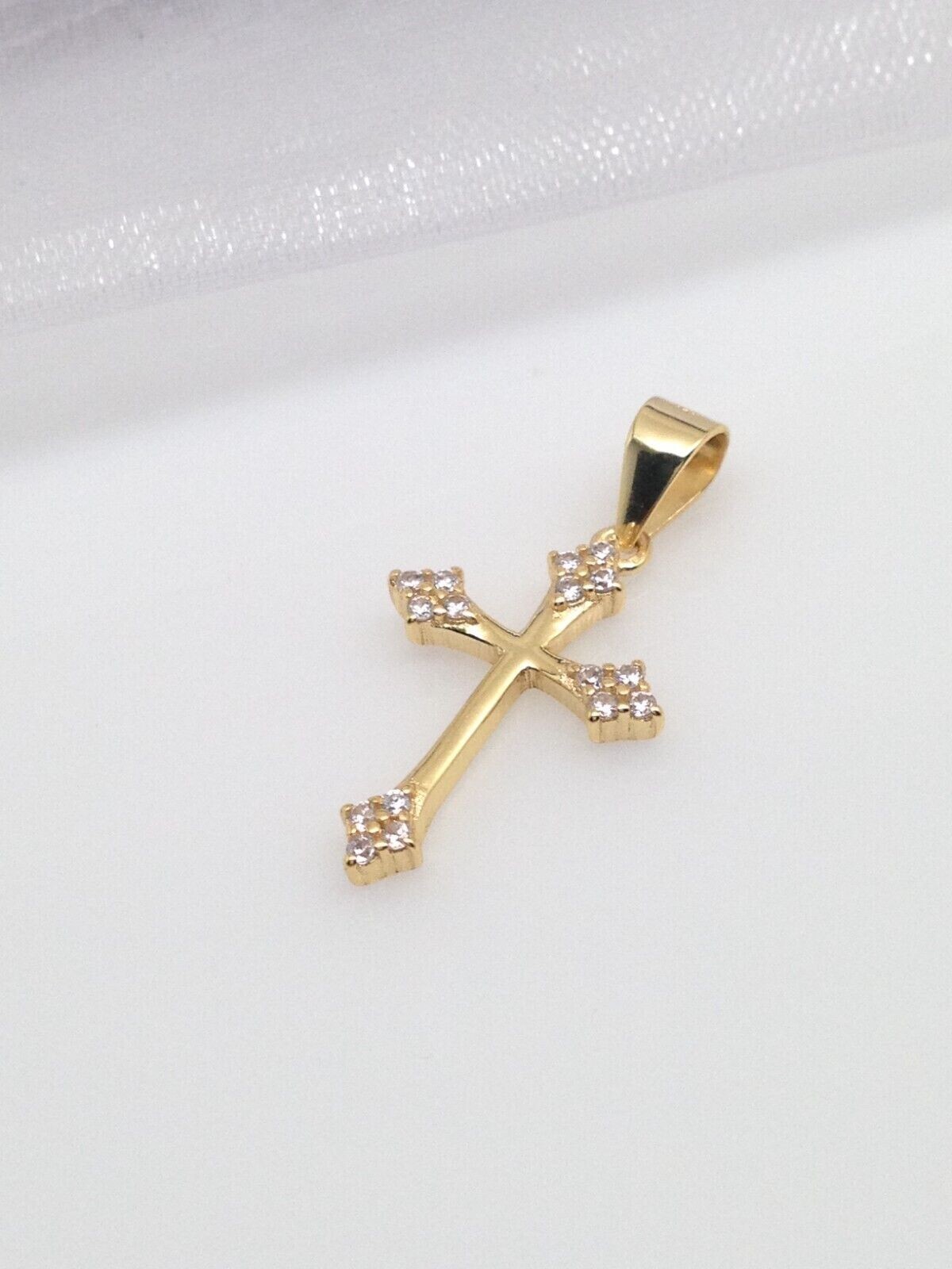 925 Sterling Silver CZ Gold Orthodox Cross Pendant Women 17mm(0.67″)/25mm Tiny
