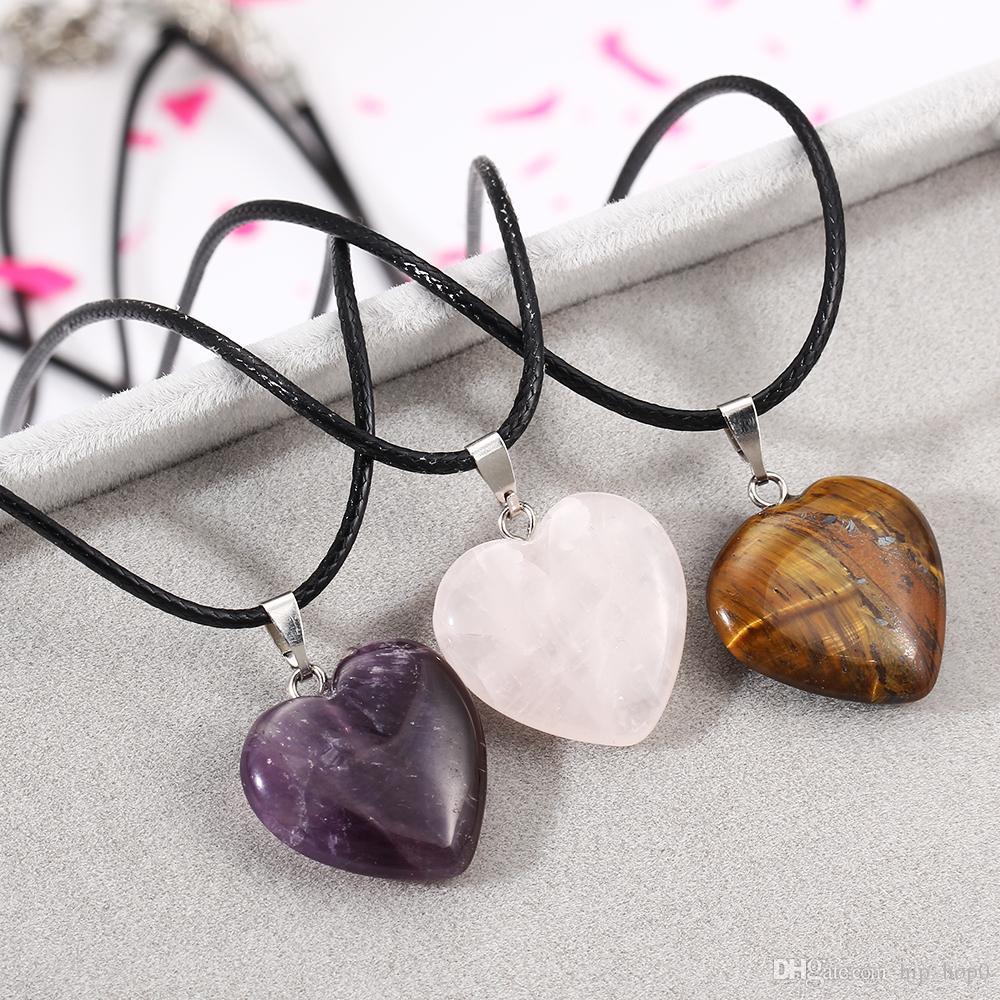 Natural Quartz Crystal Stone Chakra Healing Gemstone Heart Pendant Necklace