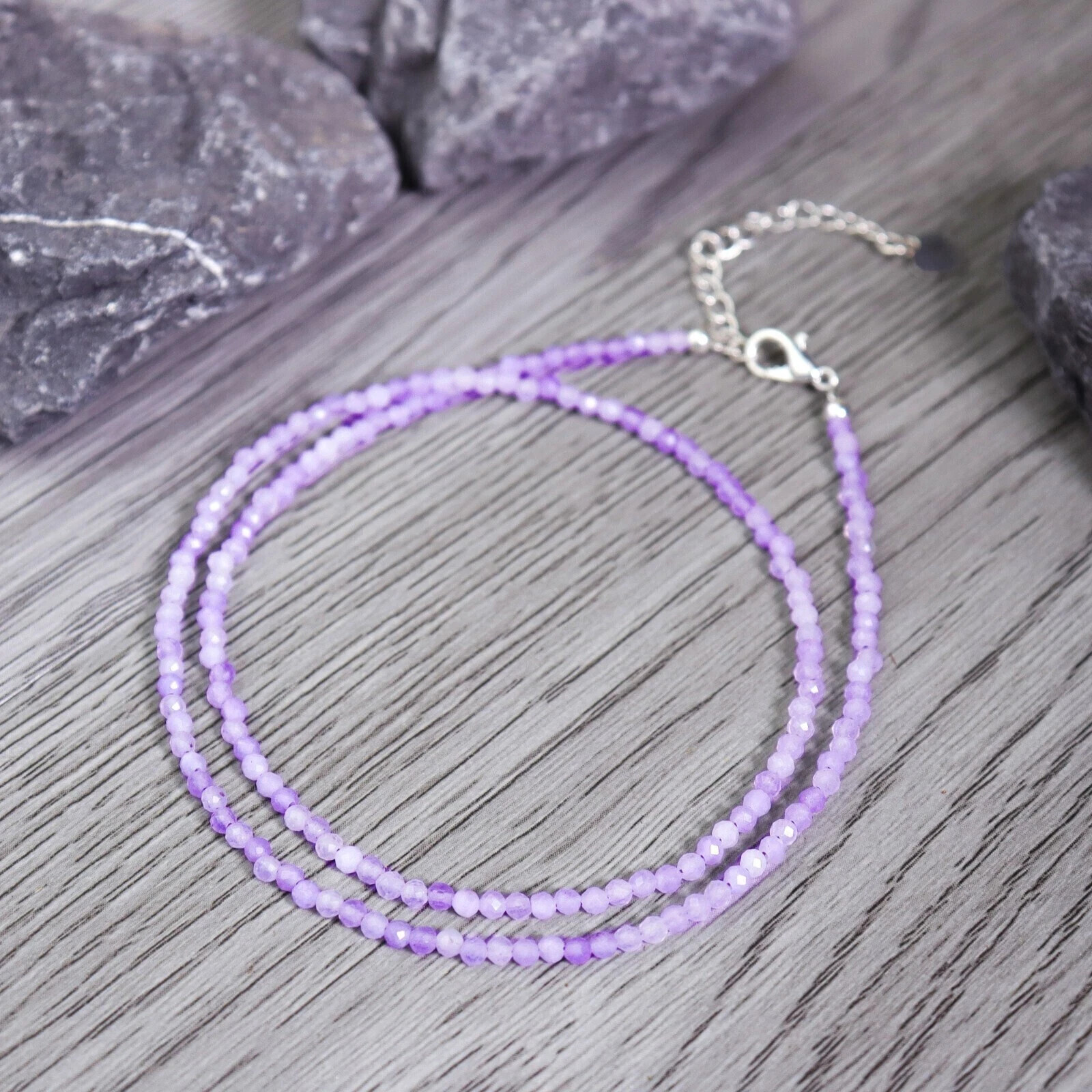 Dainty Kunzite Crystal Gemstone Faceted 3mm Beads Minimalist Choker Necklace