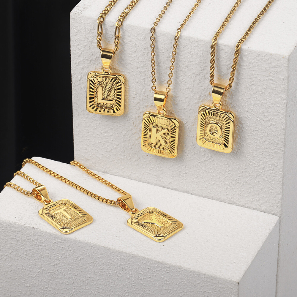 Womens Mens Gold Filled A-Z Pendant Necklace Choker Stainless Steel Multi Chains