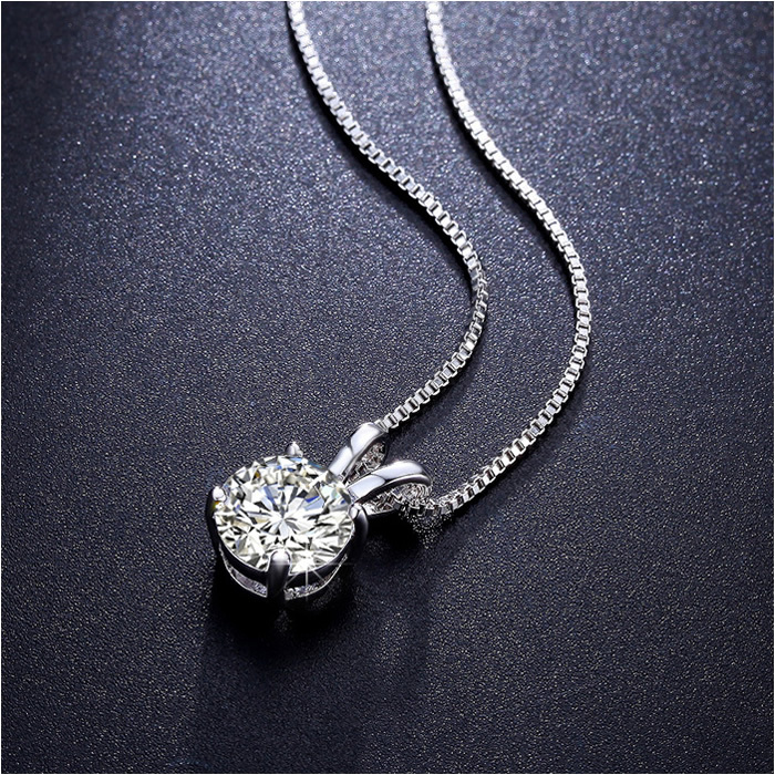 Lab Created AAA CZ Necklace 2 Carat Brilliant Cut Solitaire pendant Round Single
