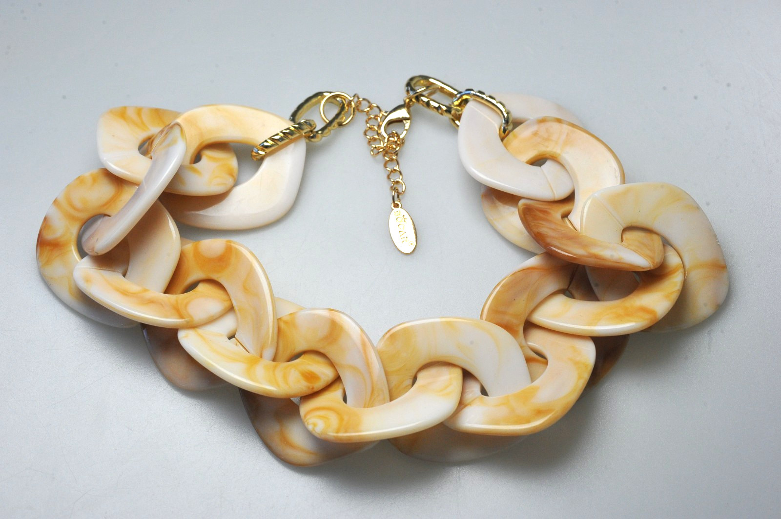 Necklace chunky swirl signed Bocar ivory cream tan statement collar H