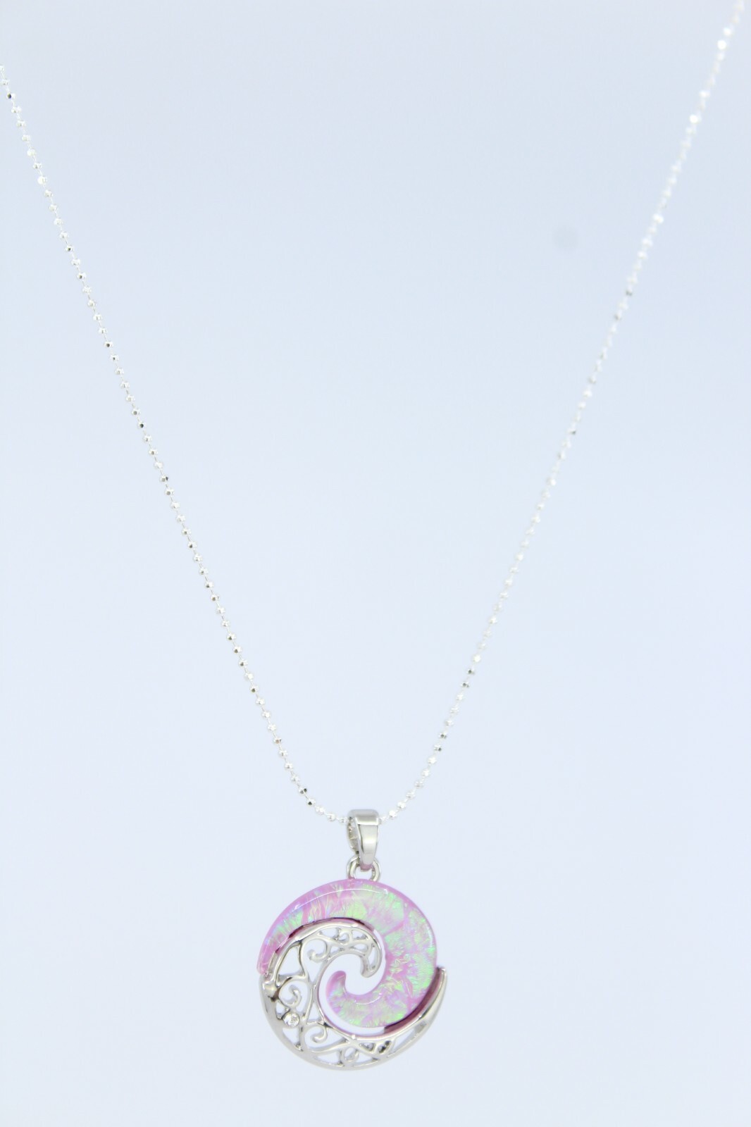 Hawaiian Wave Sparkly Pink Pendant – 18″ Ball Chain Necklace, Circle of Life