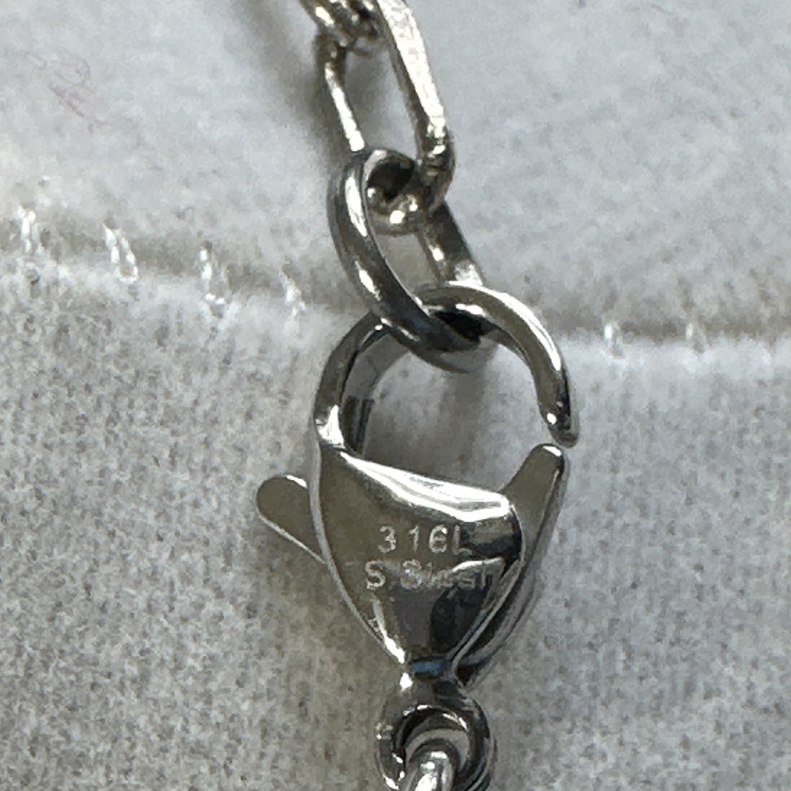 Stainless Steel Station Bar Link Necklace Red Oval Stones Prong Lobster Clasp