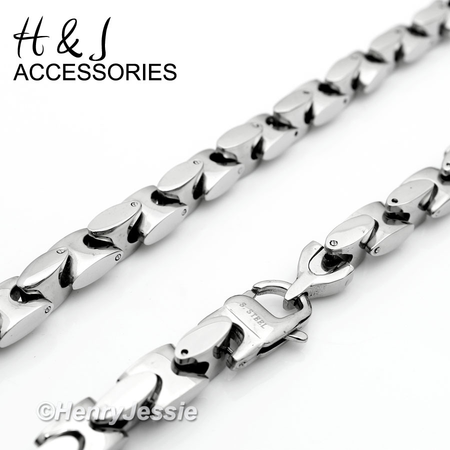 20″24″30″MEN Stainless Steel 8mm Silver Interlock Link Necklace Cross Pendant*A1