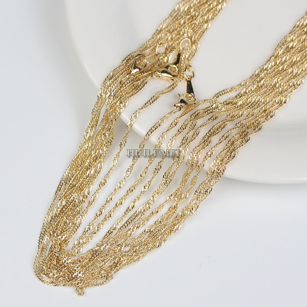 Wholesale 10pcs/lot 2mm KC Gold Color Water Wave Chain Necklaces 16″ 18″ 20″ 24″