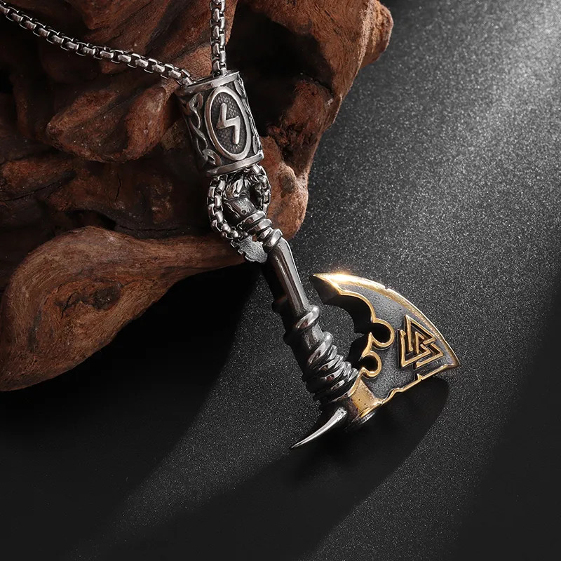 Men’s Fashion Jewelry Silver And Gold Viking Nordic Ax Axe Pendant Necklace 554