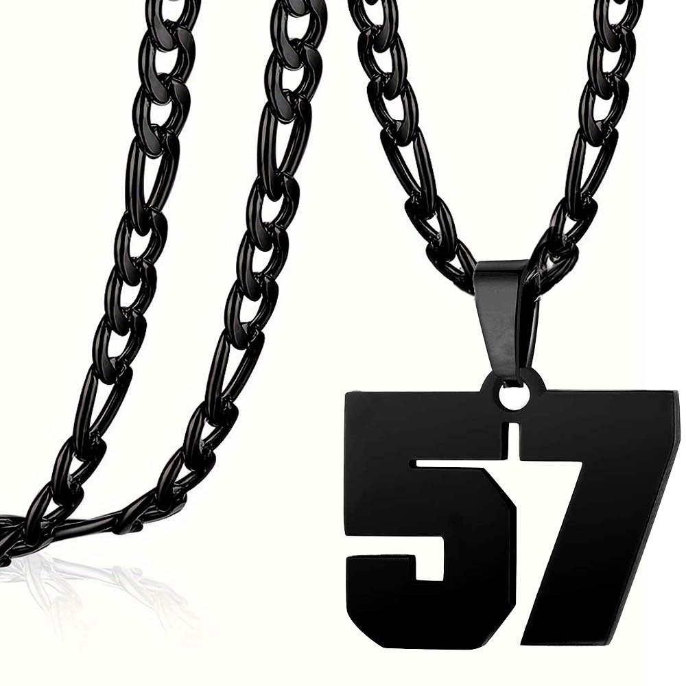 #00-#99 SPORTS BLACK NUMBER Pendant Charm / 24IN STAINLESS CHAIN NECKLACE