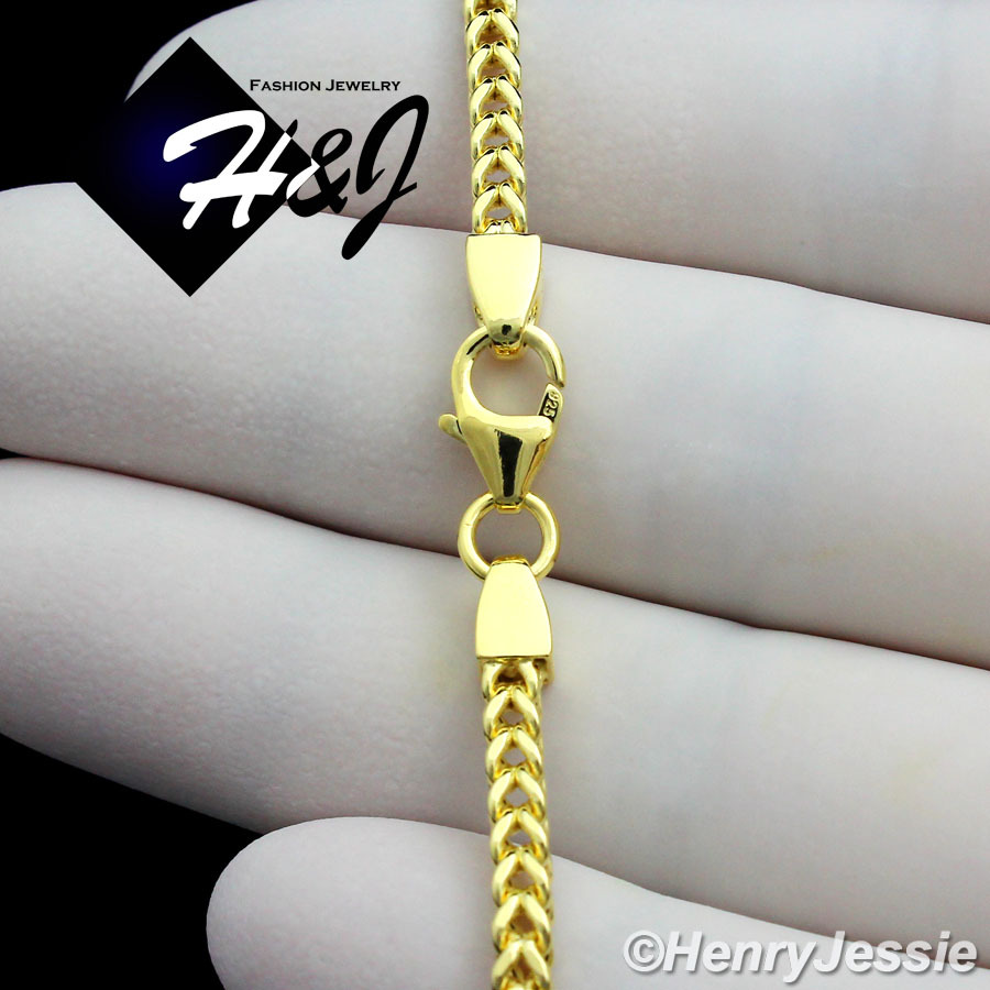 20″MEN 925 STERLING SILVER 2.5MM GOLD PLATED FRANCO BOX CURB LINK NECKLACE*GSN8