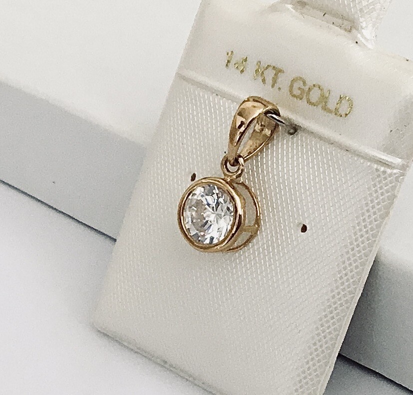 Elegant Solid 14K Yellow / White Gold Cubic Zirconia Bezel Set Pendants NEW
