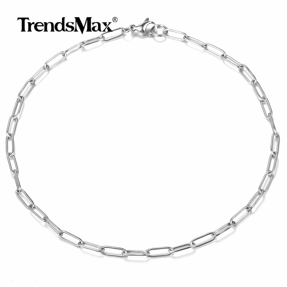 4MM Stainless Steel Silver Italian Paperclip Rolo Chain Necklace Choker 16-20″