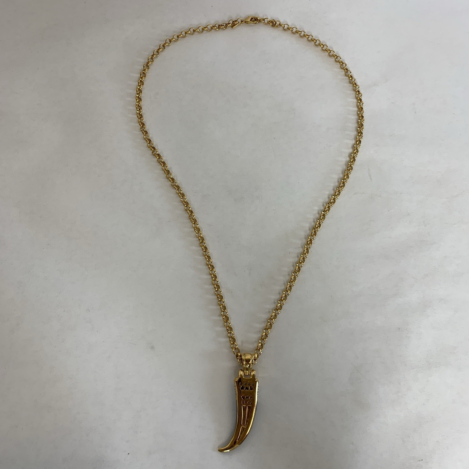 RJM Gold Tone Necklace Black Horn Pendant Blue Accents Unisex Adult