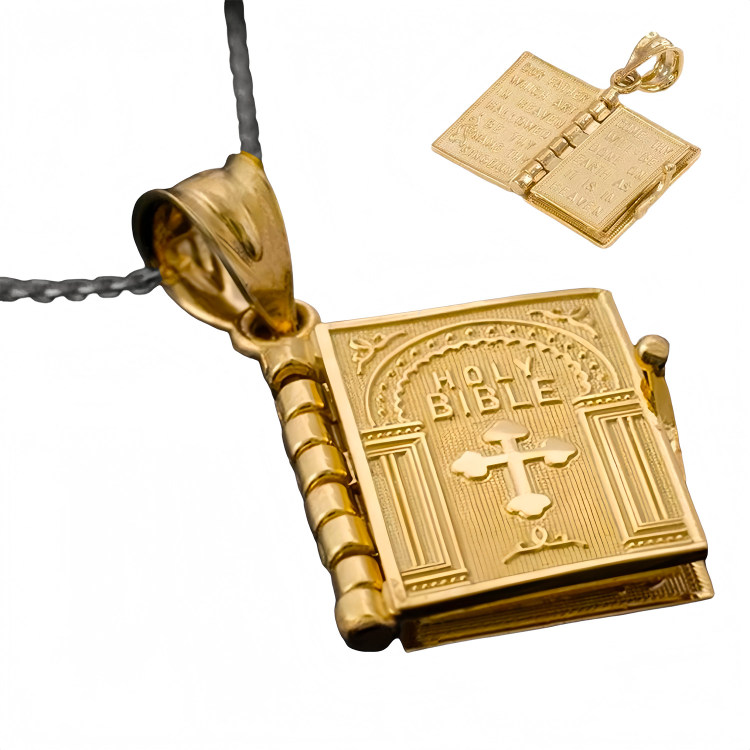 Bible Book Pendant Necklace Vintage Gold Cross Unique Jewelry For Men Women US