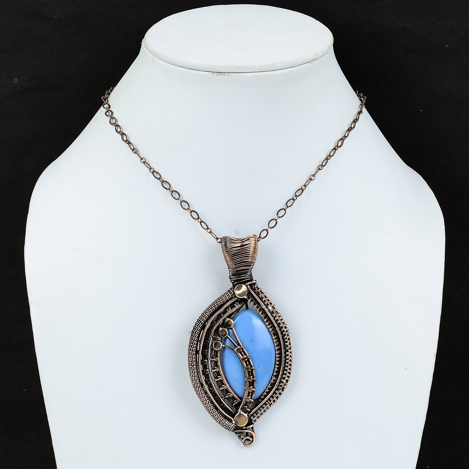 Angelite Gemstone Handmade Jewelry Copper Mum Gift Wire Wrapped Pendant 3.74″