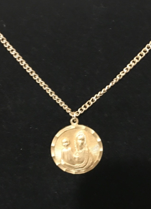 Vintage Necklace Chain Gold Tone Pendant Mother Mary Germany Match Religious