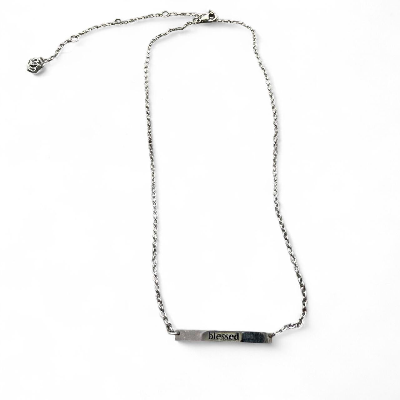 Silver Engraved ‘Blessed’ Bar Necklace with Adjustable Chain