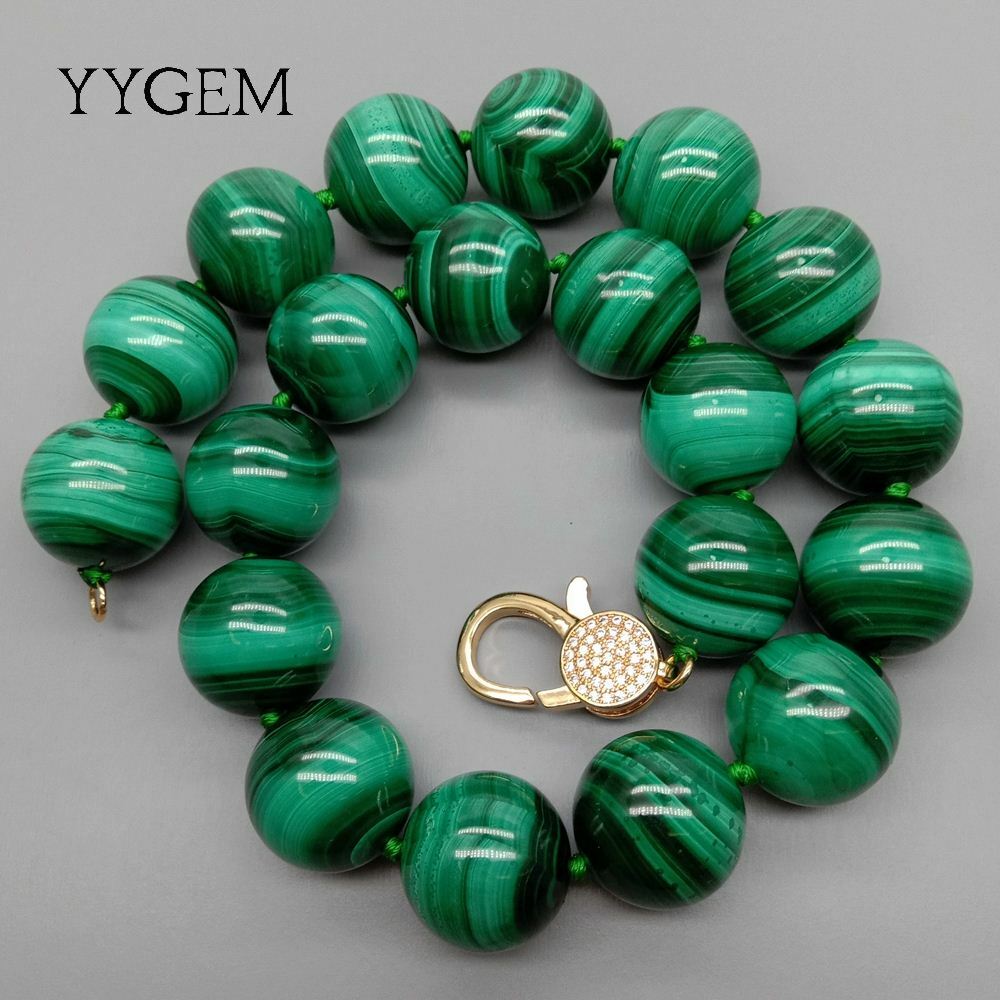 Natural AAA Grade 20mm Green Malachite Round Smooth Gemstone Necklace 46Cm