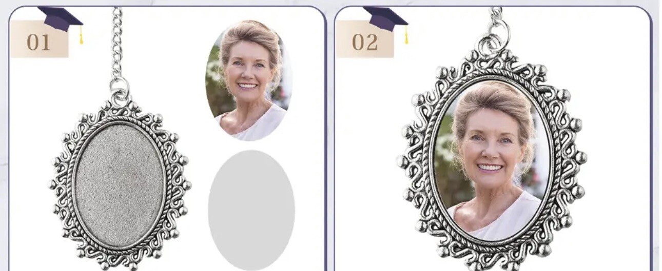 Graduation Cap Tassel Photo Charm Decoration Oval Silver Tone New Gift *1 Charm*