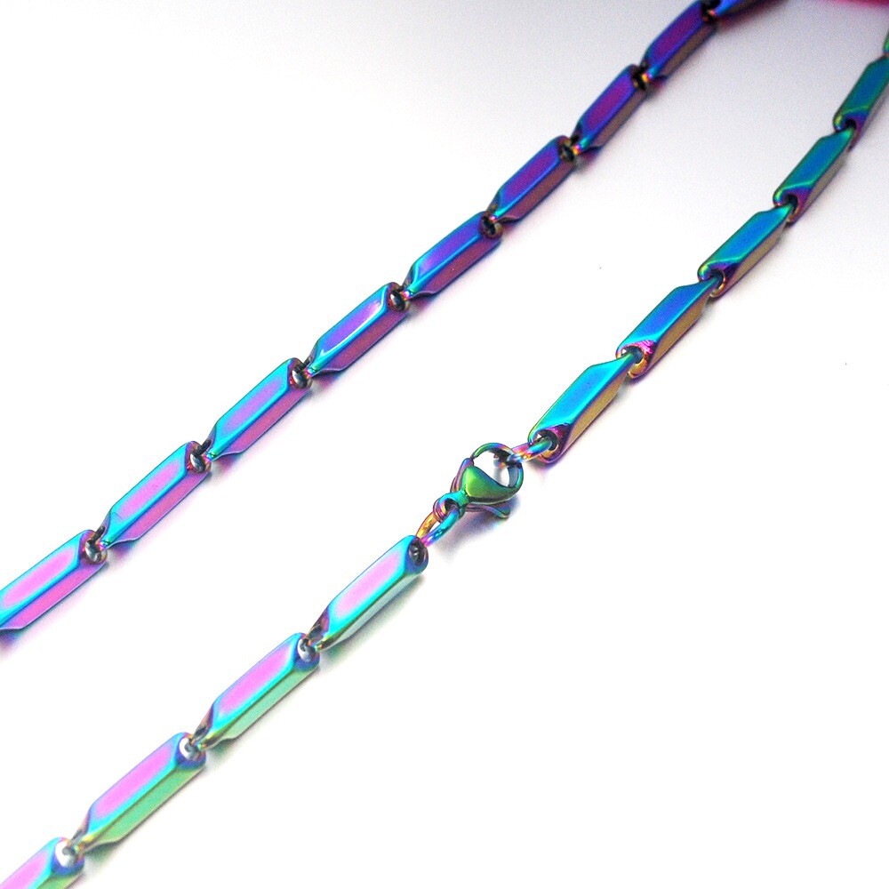 Wholesale Stainless Steel Silver Rhombus Square Seeds Chain Necklace Men’s Gift