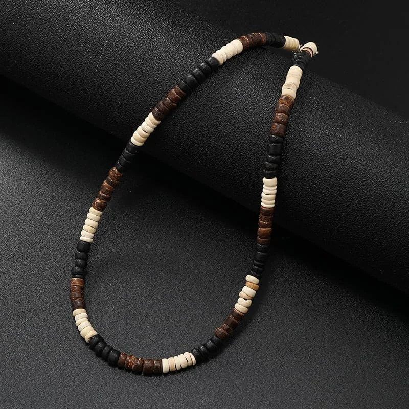 Puka Shell Necklace for Men Surfer Seashell Coffee + white + black