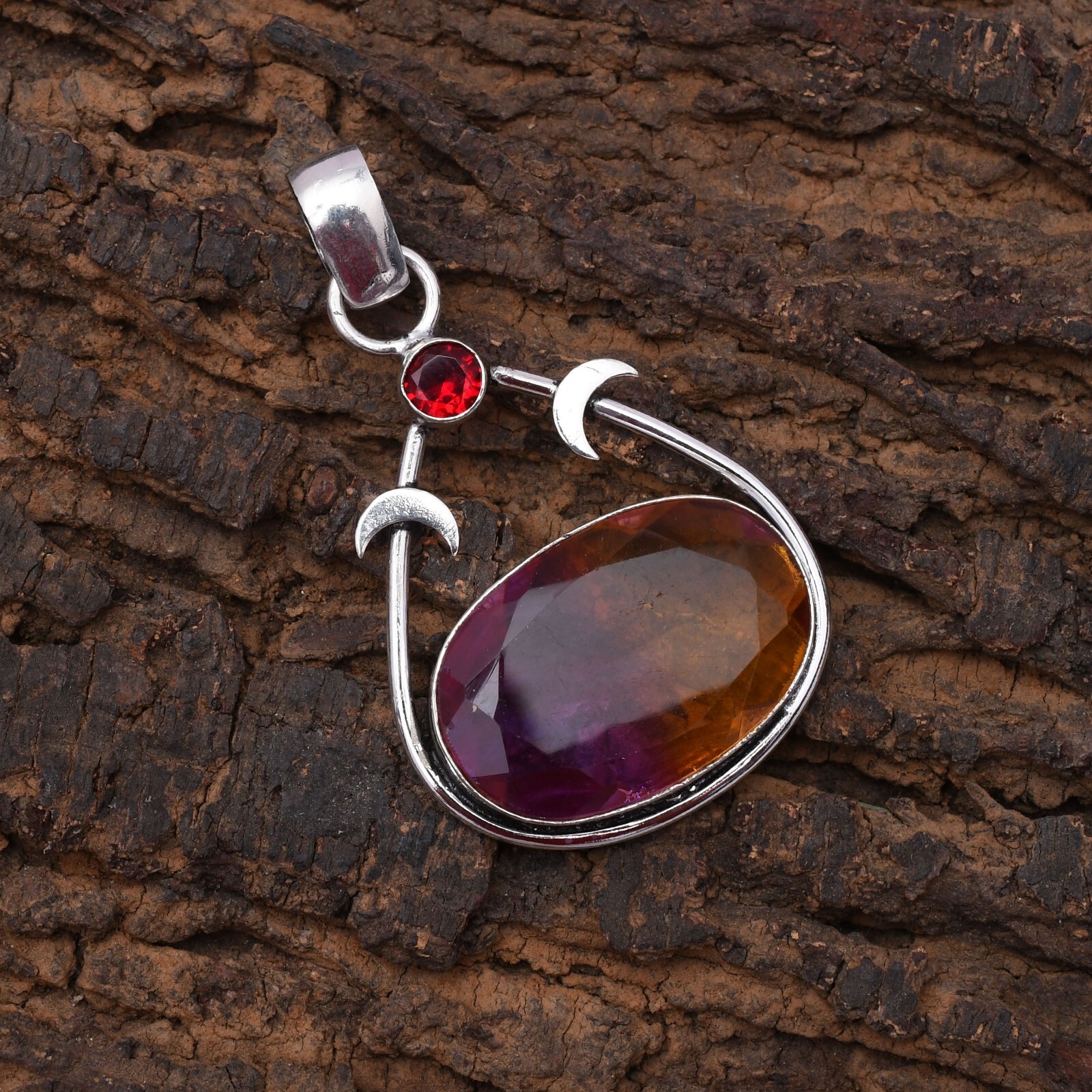 Bi Color Tourmaline Gemstone 925 Sterling Silver Handmade Jewelry Pendant 2.05″