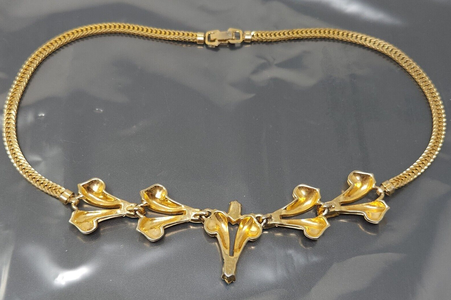 Vintage W. Germany Blue Rhinestone 1/20 12K Gf Necklace 15″