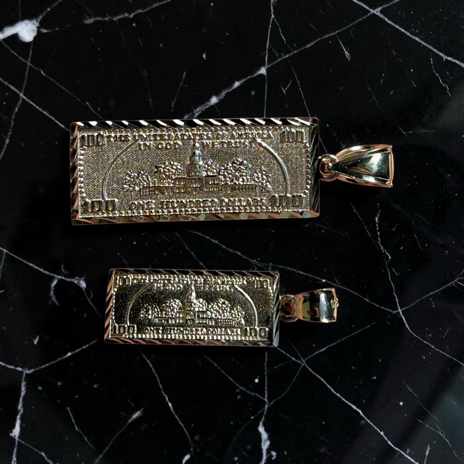 925 Sterling Silver 100 Dollar Bill Pendant – Diamond Cut