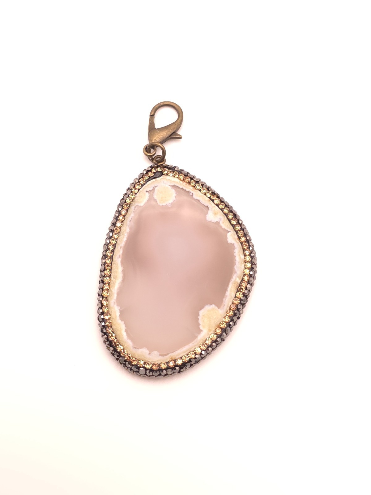 Pink Agate Freeform Pendant Charm Yellow Gold Plated Pavé Crystal Lobster