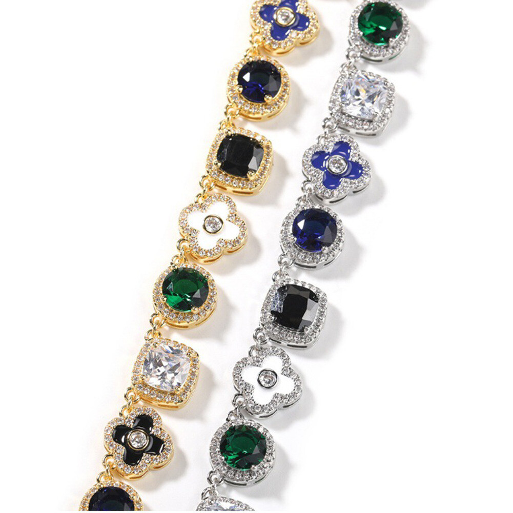 10mm Hip Hop Colorful Oil Drop Cross Tennis Chain Necklace Zircon Choker Jewelry